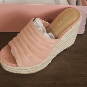 Chic Lisa + Vicky Pink Wedge Espadrilles with Peep-Toe